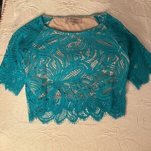 For love and lemons for Nasty gal tropical blue lace naked style mesh crop top